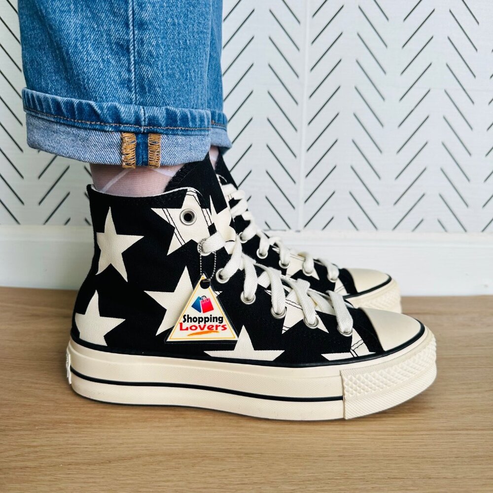 Converse Black and Cream Star High-Top Sneakers - Picture 4 of 10